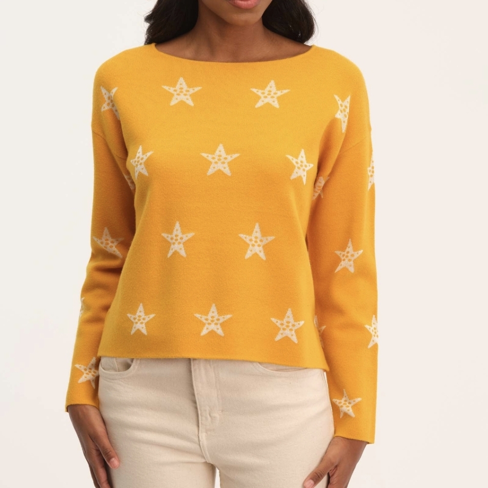 Philosophy Mustard Yellow Star-Print Crewneck Sweater